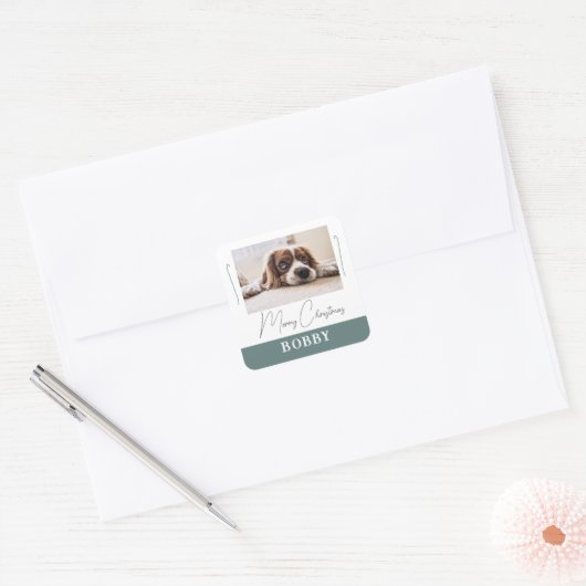 ドッグフォトミニマリストメリークリスマス スクエアシール (封筒)