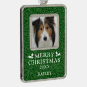 ドッグフォトメリークリスマスパーソナライズされた シルバープレートフレームオーナメント (右)