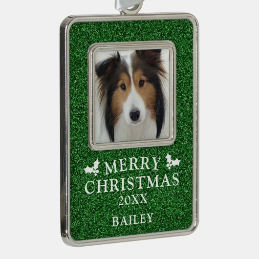 ドッグフォトメリークリスマスパーソナライズされた シルバープレートフレームオーナメント (右)