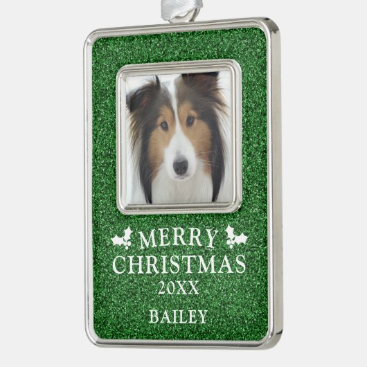 ドッグフォトメリークリスマスパーソナライズされた シルバープレートフレームオーナメント (左)