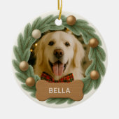 ドッグフォトリース名前をカスタムするホリデークリスマス セラミックオーナメント (正面)