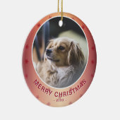 ドッグフォトレッドスノーフレークメタリッククリスマス セラミックオーナメント (右)
