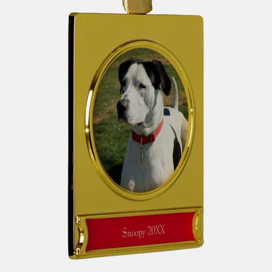 ドッグフォトレッド名かわいいシンプルクリスマス ゴールドプレートバナーオーナメント (右)