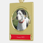 ドッグフォトレッド名かわいいシンプルクリスマス ゴールドプレートバナーオーナメント (左)
