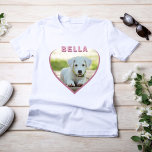 ドッグフォト名ピンクのハートTシャツ Tシャツ<br><div class="desc">Dog Photo Name Pink Heart T-Shirt. A photo in a shape of a heart. It`s a great t-shirt for a girl with a dog.</div>