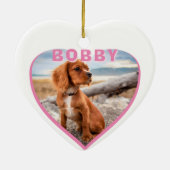 ドッグフォト名ピンクハート犬のオーナー記念 セラミックオーナメント (裏面)