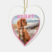 ドッグフォト名ピンクハート犬のオーナー記念 セラミックオーナメント (左)