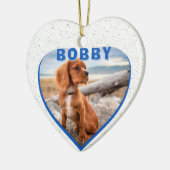 ドッグフォト名ブルーハート犬のオーナー記念 セラミックオーナメント (左)