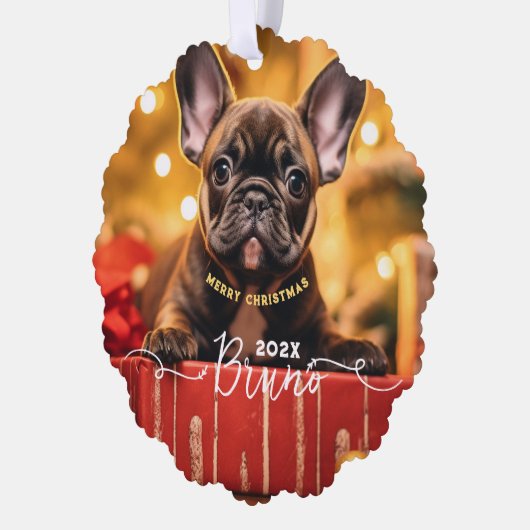 ドッグフォト名前をカスタムすると文字 オーナメントカード (左)