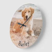 ドッグフォト名前をカスタムするペット写真 スタイリッシュ ラージ壁時計 (傾斜)
