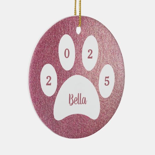 ドッグフォト名年ホワイトポープリントバラ金ゴールド セラミックオーナメント (右)