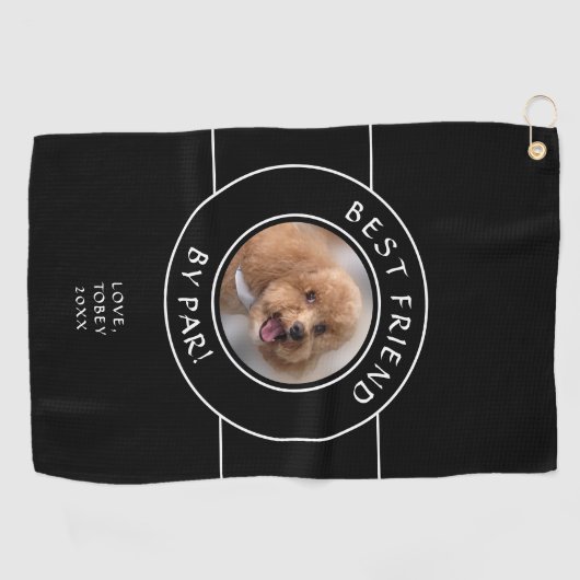 ドッグフォト最高のおもしろいフレンドByモダン Par Pro Black ゴルフタオル (横)