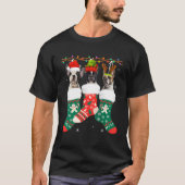 ドッグブルフランスのドッグクリスマスソックスクリスマスパジャマカップ Tシャツ (正面)