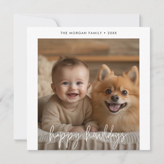 ドッグペットと子供の写真ハッピーハウリデイズクリスマス シーズンカード (正面)