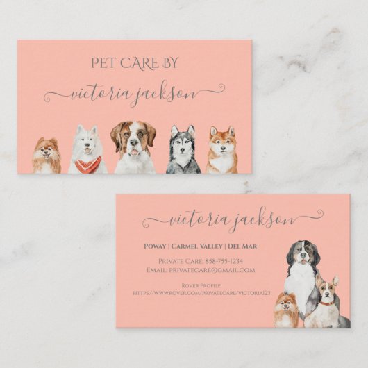 ドッグペットケアサービスペットシッティングウォーターカラーブジン 名刺 (正面/裏面)