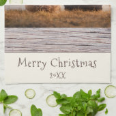 ドッグペットフォトウ素朴ィードメリークリスマス キッチンタオル (折り畳み)