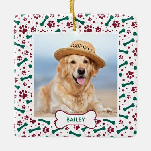 ドッグペットフォトポープリントクリスマスパーソナライズされた セラミックオーナメント (正面)