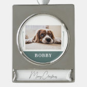 ドッグペットフォトミニマリストメリークリスマス シルバープレートバナーオーナメント (正面)