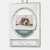 ドッグペットフォトミニマリストメリークリスマス シルバープレートバナーオーナメント (左)