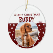 ドッグペットフォトメリークリスマスレッドスターパターン セラミックオーナメント (左)