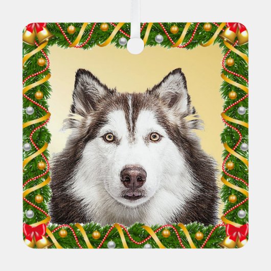 ドッグペット写真テンプレートクリスマスツリー軽量 メタルオーナメント (正面)