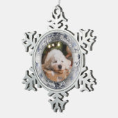 ドッグペット初めてのクリスマスフォトリースシルバーフォイル スノーフレークピューターオーナメント (右)