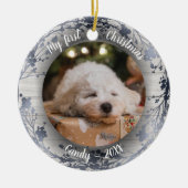ドッグペット初めてのクリスマスフォトリースシルバーフォイル セラミックオーナメント (正面)