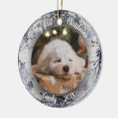 ドッグペット初めてのクリスマスフォトリースシルバーフォイル セラミックオーナメント (左)