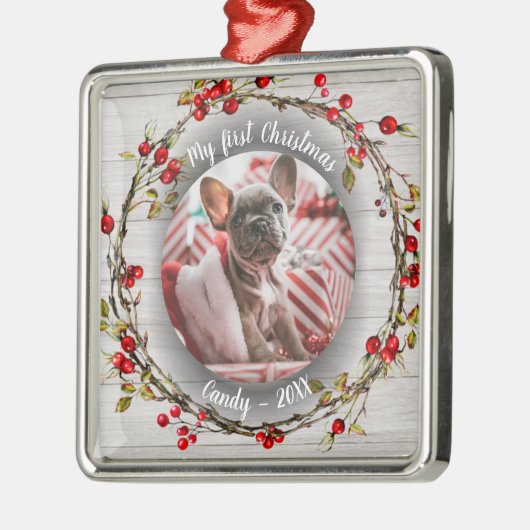 ドッグペット初めてのクリスマスフォトルスティリース メタルオーナメント (左)