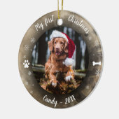 ドッグペット初めてのクリスマスフォト素朴アニマルプリント セラミックオーナメント (左)