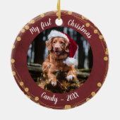 ドッグペット初めてのクリスマスフォト素朴ライトリース セラミックオーナメント (裏面)