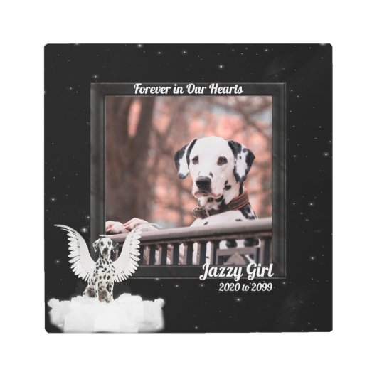 ドッグペット記念ペットの写真名と日付12x12 メタルプリント (正面)