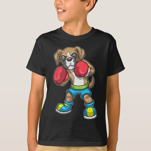 ドッグボクサーボクシング手袋ボクシング女男性への子 Tシャツ (正面)