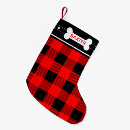 ドッグボーンクリスマスレッドフランネルプレイド スモールクリスマスストッキング