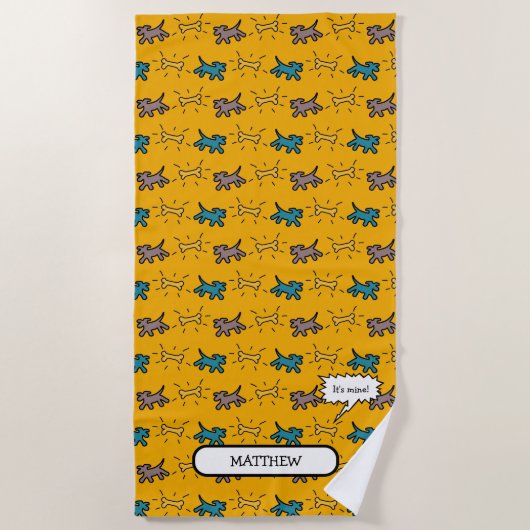 ドッグボーングラフィティスタイル名カラービーチTを選択 ビーチタオル (正面)