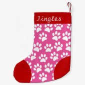 ドッグポーをテーマにしたピンクのクリパーソナライズされたスマス スモールクリスマスストッキング (裏面)