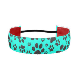 ドッグポーズブラックとホワイト水玉模様で鮮やかなシアン アスレチックヘッドバンド