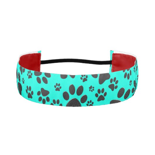 ドッグポーズブラックとホワイト水玉模様で鮮やかなシアン アスレチックヘッドバンド (正面)