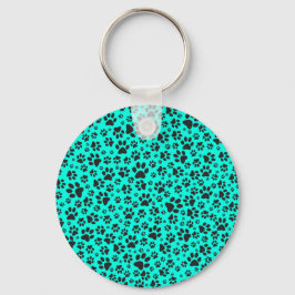 ドッグポーズブラックとホワイト水玉模様で鮮やかなシアン キーホルダー