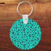 ドッグポーズブラックとホワイト水玉模様で鮮やかなシアン キーホルダー (正面)