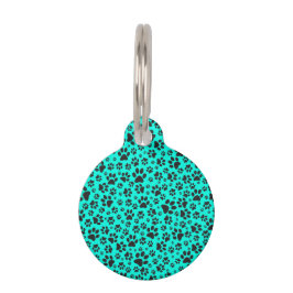 ドッグポーズブラックとホワイト水玉模様で鮮やかなシアン ペット ネームタグ