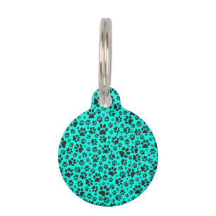 ドッグポーズブラックとホワイト水玉模様で鮮やかなシアン ペット　ネームタグ