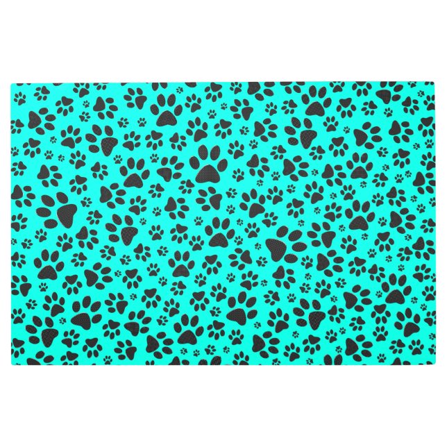 ドッグポーズブラックとホワイト水玉模様で鮮やかなシアン メタルプリント (正面)