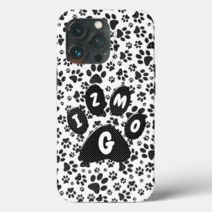 ドッグポーズブラックアンドホワイト水玉模様ケースメイトiPho iPhone 13 Proケース