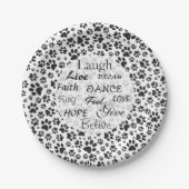 ドッグポーズブラックアンドホワイト水玉模様紙プレート ペーパープレート (正面)