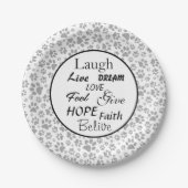 ドッグポーズブラックアンドホワイト水玉模様紙プレート ペーパープレート (正面)