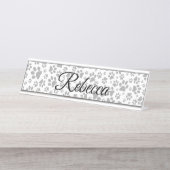 ドッグポーズブラックアンドホワイト水玉模様 デスクネームプレート (正面)