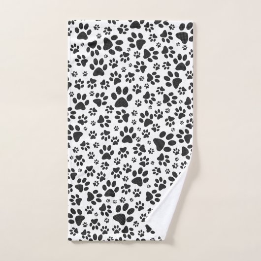 ドッグポーズブラックアンドホワイト水玉模様 バスタオルセット (ハンドタオル)