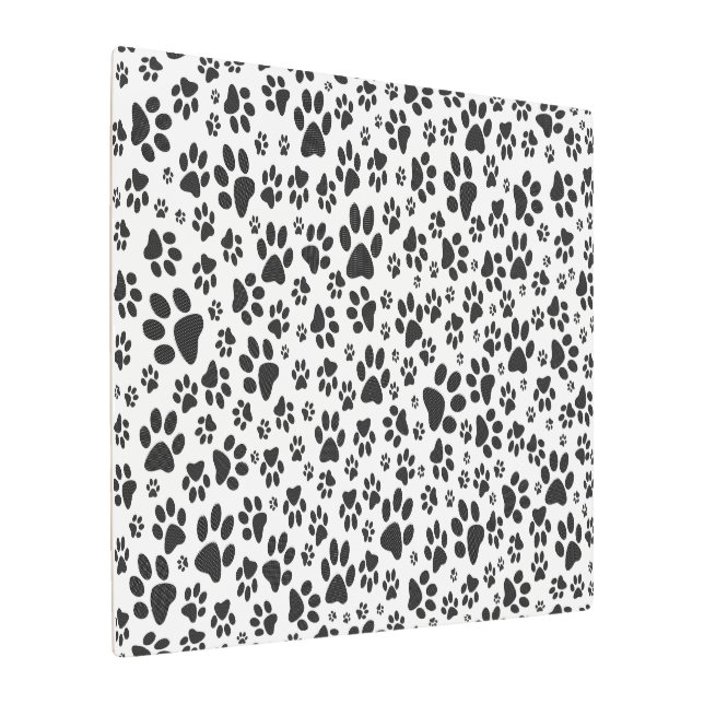 ドッグポーズブラックアンドホワイト水玉模様 メタルプリント (アングル)