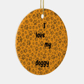 ドッグポーズブラック&ホワイト水玉模様オンダリアオレンジ セラミックオーナメント (右)